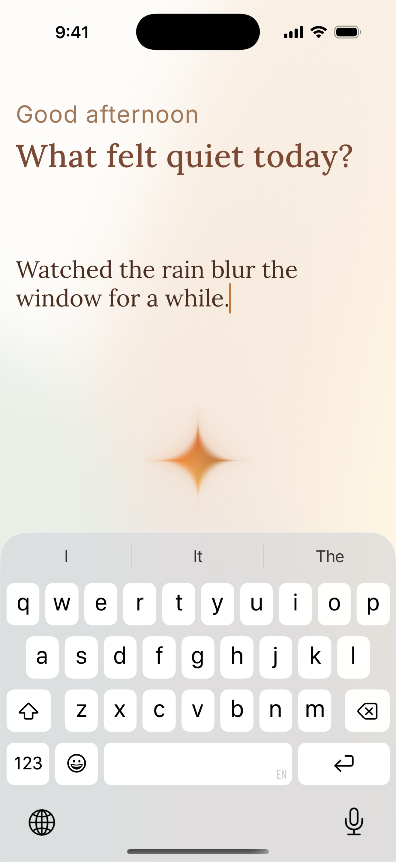 Hazelday iPhone writing screen with a journal prompt and entry